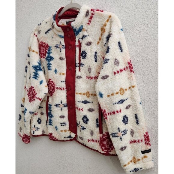 Ocean and Coast Multi-Colored Snap Up Fleece Fuzzy Long Sleeve Jacket size M New - Picture 2 of 7